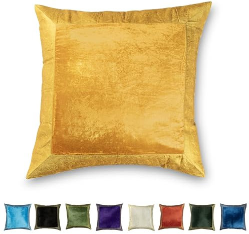 Aga´s Own - Orientalischer Kissenbezug aus Samt Brokat & Reiner Baumwolle - Luxus Kissenbezüge in 17 Farben & 8 Größen - Orient Kissenhülle - Kissenbezug Samt Brokat & Baumwolle (80 x 80 Gold Gelb)