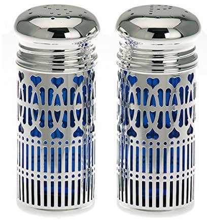 SILBERKANNE Salzstreuer und Pfefferstreuer mit hygenischen Blaufarbigen Einsatz H 9 cm Silber Plated versilbert