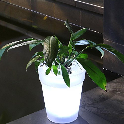 MOOUK Illuminé Plante Pot Fleur Pot avec LED Éclairage Solaire Fleur Transparent Fleur Pot Lampe Décoratif Léger Moderne Plante Vase Paysage pour Bureau Jardin Cour - Blanc, Free Size