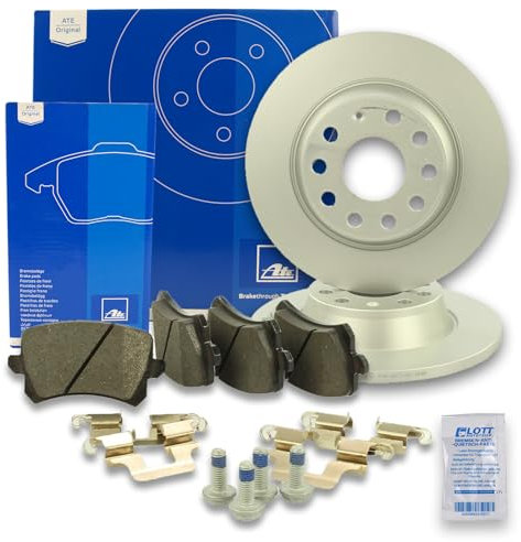 Original ATE volle beschichtete Bremsscheiben Ø282mm hinten + Original ATE Bremsbeläge Bremsklötze Bremssattelschrauben Verschleißwarnkontakt Bremspaste Bremsenset Bremsenkit Komplettset Hinterachse