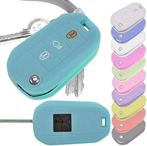 Auto Schlüssel Hülle Silikon Schutz Cover Fluoreszierend Blau für Peugeot 208 508 Traveller Spacetourer 308 301 2008