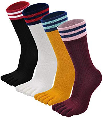 Womens Toe Socks Cotton Ladies Five Finger Running Socks Mini Crew Sport Socks, 4/5 Pairs