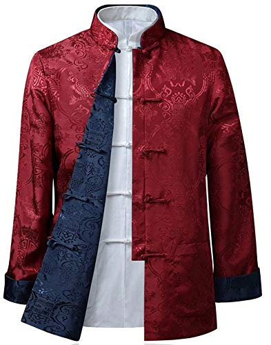 BOZEVON Costume Chinois Tang Hauts Hommes/Femmes - Les Deux côtés à Manches Longues Arts Martiaux Kung Fu Costumes Veste, L/Style 02 - Hommes