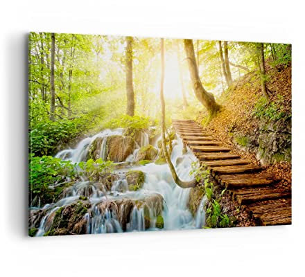 Wandbilder Dekoration Wohnzimmer Park Wasserfall Wasser Bilder auf Leinwand 120x80cm Leinwandbild Schlafzimmer Küche Deko Wand Kunstdruck Art Groß XXL Wanddeko Bild Wall Decor Canvas AA120x80-3639