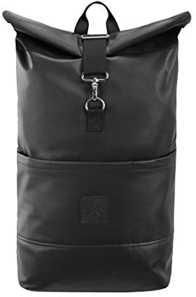 M13 RollTop - wasserdichter Roll Top Rucksack (20L), Kurierrucksack mit Innenfach, wasserabweisendes Material, verstellbare Gurte (Manufaktur13) (Leather Black Out)