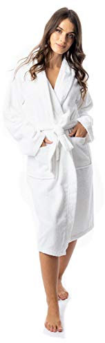 Daisy Dreamer Womens Robe Luxury Terry Towelling 100% Cotton Dressing Gown Bathrobe Highly Absorbent Ladies Hooded Bath Wrap, White 16-18