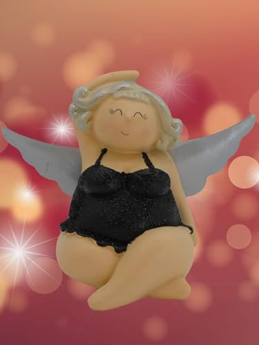 Pommerntraum ® | Black Angel - Mollyengel Schutzengel RubensEngel Nana Engel Molly Weihnachtsengel Glücksengel Friedensengel Dekofigur (schwarz mit Glitzer sitzend)