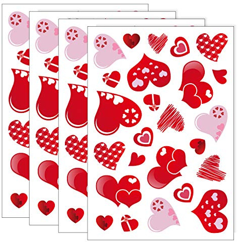 TUPARKA 4 Sheets 100Pcs Hearts-Shape Valentine's Day Window Clings for Valentine's Decoration Wedding Party Birthday Party Supplies