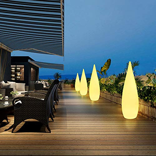 MH-LAMP Lampadaire Jardin Exterieur avec Télécommande, Forme Goutte, Rechargeable, LED, Blanc, A Solar Panels