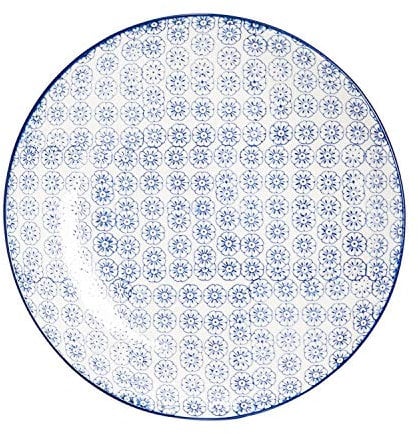 Nicola Spring Hand-Printed Dinner Plate - 25.5cm - Navy - Porcelain Decorative Patterned Dining Dish Plates for Snacks, Starters, Dinner, Dessert