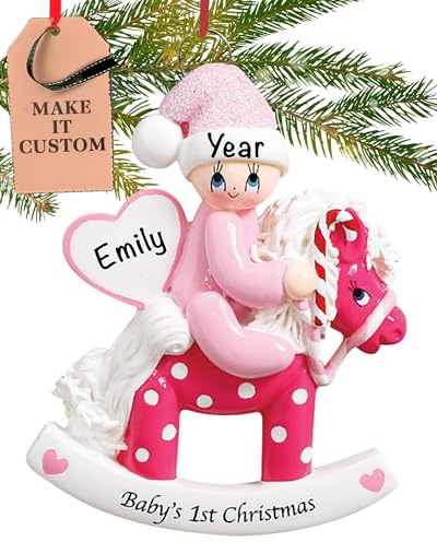 Personalised Baby's First Christmas Ornament 2026 for Girls, Pink Horse | 23h Customised, Laser Engraved Baby Ornaments for Granddaughter, Custom Newborn Keepsake Gift from Grandparents, Family