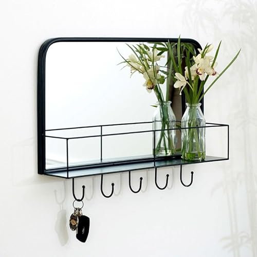 Melody Maison Black Mirrored Wall Shelf With Hooks