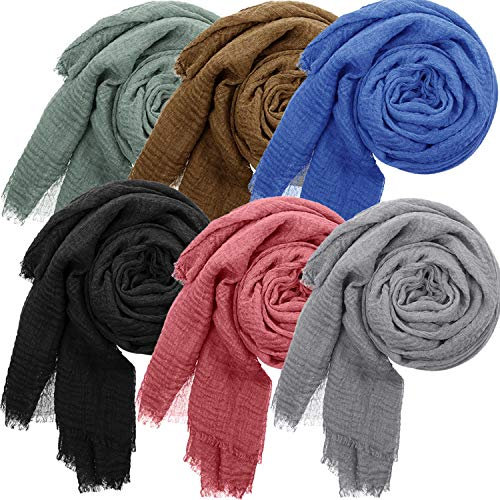 6 Stücke Damen Weich Tuch Schal Baumwolle Hijab Schal Wickel Kopftuch für Alle Jahreszeiten (Hellgrau, Hellkaffee, Schwarz, Hellrot, Blau, Cyan)