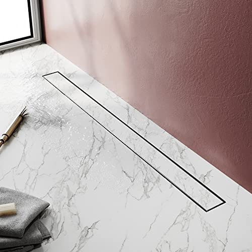 SIRHONA Caniveau de Douche 70cm en Acier Inoxydable Caniveau de Sol à l'italienne Grille pour caniveau, Siphon de Canal de Douche avec Pare-Odeur et passoire à Cheveux