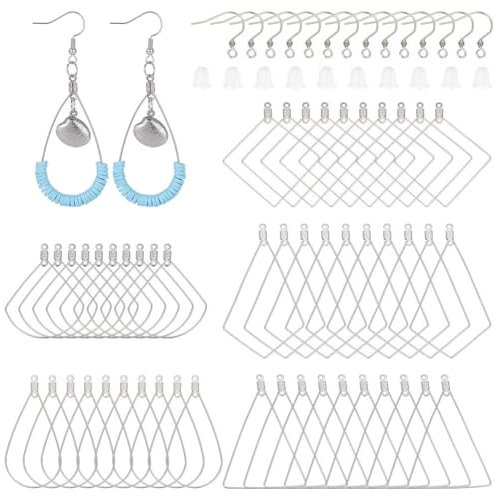 UNICRAFTALE 80pcs 5 Tipos de Pendientes de Aro Huecos Hipoalergénicos Ganchos de Acero Inoxidable con Colgantes de Alambre Y Tuercas de Plástico para Pendientes de Bricolaje