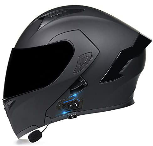 BCCDP Casque Modulable Moto Bluetooth Intégral, avec Haut-Parleur IntéGré Double Visière, ECE et DOT Homologué pour Scooter· Casque De Moto Homme Et Femme, Noir, M~XXL(55~62CM)