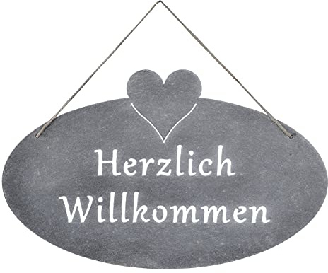 levandeo Schild Willkommen Herz 40x25cm Eisen Garten-Deko Grau Türschild Wandschild Eisen Metall Wandbild Gartendeko Außendeko