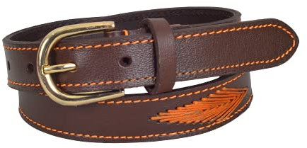 Country Pride Argentinischer Polo-Gürtel, Blattmuster, hochwertiges Leder, Orange / Braun, Orange/Braun, 34W