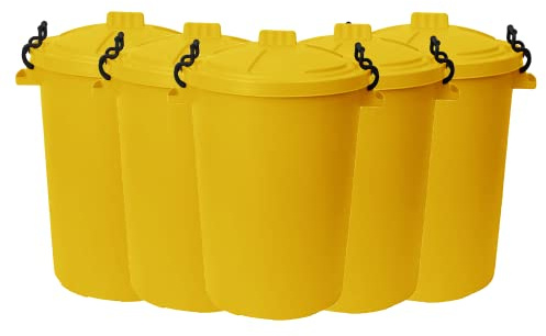 M1SS 50L Litre Heavy Duty Plastic Clip Lock Lid Bin Indoor or Outdoor Rubbish, Dustbin, Trash Can, Waste or Storage of Animal Feed. (5, Yellow)