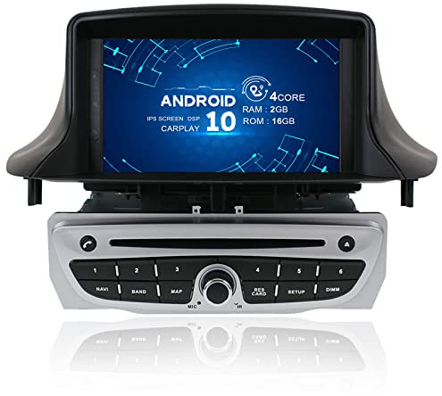 MOOKAKA Android 10 Auto Radio 1 DIN Navegación GPS para Renault Megane 3 Fluence 2009-2015 Reproductor Multimedia estéreo para automóvil Pantalla IPS con Carplay, SWC, WiFi, DSP, HDMI, RDS (MTK-16GB)