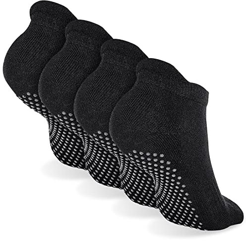 4 Paar Antirutschsocken Damen 39-42 Schwarz Yogasocken Rutschfeste Socken für Yoga Pilates Ballett Low Cut Sport Socken