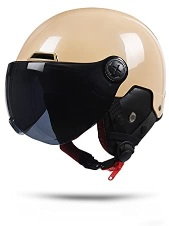 BOSERMEM Helm Mit Sonnenvisier, Einstellbarem Kopfumfang, Aus Hochhärtem 709abs-Material Kombiniert Mit Eps-Futter Zum Schutz des Kopfes( Beige, Braune Linse )