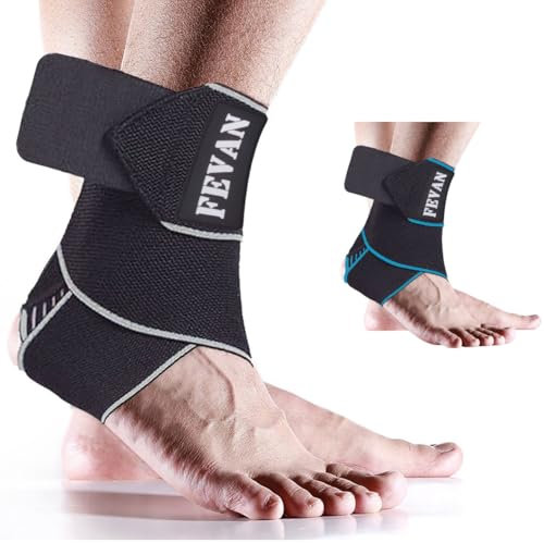 FEVAN Chevillere Entorse Ajustable Antidérapant - Chevillere Antidérapant pour Hommes et Femmes - Chevillere Sport - Entorse Cheville (Noir/gris)