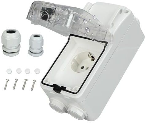 Jadeshay Presa Esterno,250V 16A Prese Esterne con Interruttore e Coperchio, Spina Prese Impermeabile IP66 Prese Elettriche per Garage, Piscina e Giardino