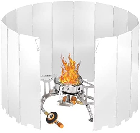 Sagafly 16-Lamellen Aluminium Windschutz für Campingkocher Faltbarer Windschutz für Gaskocher, Camping Windschutzscheibe Campingkocher Windscreen für Outdoor Öfen Campingkochern Gaskochern