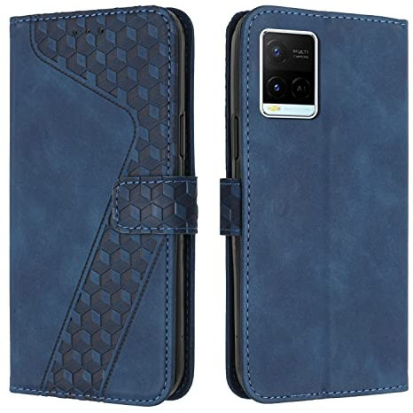 OKZone Kompatibel mit Vivo Y21 2021/Y33S/Y21S Hülle, PU Leder Handyhülle Tasche Wallet Schutzhülle Vivo Y21 2021/Y33S/Y21S, Flip Cover Klappbar Brieftasche Etui mit Magnet TPU Lederhülle (Blau)