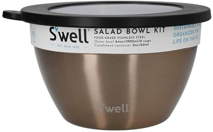 S'well lifetime brands europe limited Kit de ensalada, pirita, 1,9 L, lonchera para ensalada con recipiente para condimentos y bandeja extraíble, a prueba de fugas y apto para lavavajillas