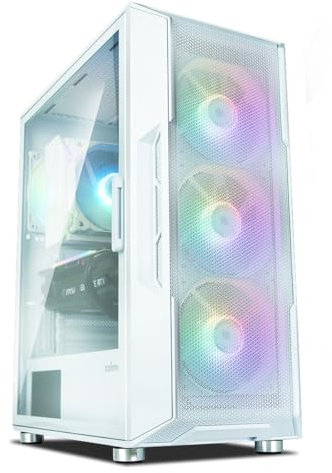 Zalman I3 NEO White Edition Airflow ATX Computer Case with Mesh Front Panel, Magnetic Swing-Open Tempered Glass Side Panel, 4X RGB 120mm Fans Pre-Installed, Mid Tower for Gaming or Office Work