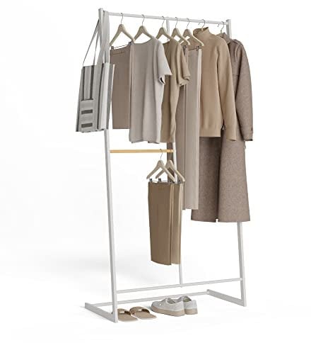 Newlux - Kleiderständer Metall bis 15kg Hangy One 15, Doppelte Höhe. Garderobenständer Mit hoher Stabilität, Einfache Montage | kratzfester Boden | Platz für Hosen | 80 x 40 x 160 cm | Weiß