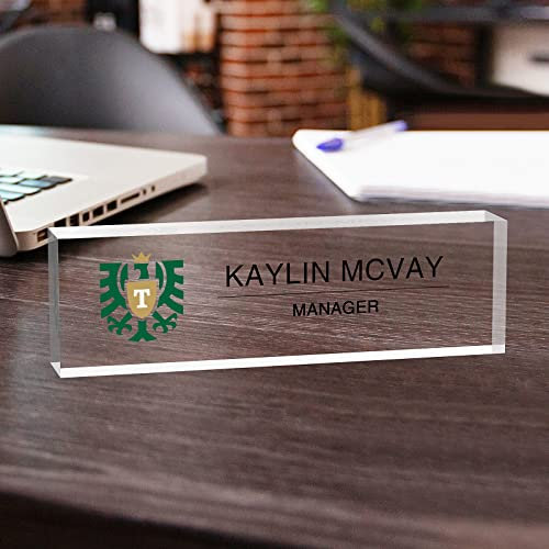DPDP Office Desk Name Plate Personalised - Custom Logo On Name Plate for Desk, Acrylic Desk Accessories, Office Decor, 20×6×3 cm