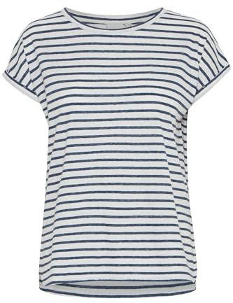 ICHI IHYULIETTA SS9 Damen T-Shirt Shirt Rundhals Relaxed fit, Größe:M, Farbe:Total Eclipse Stripe (202860)