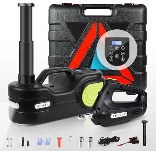 E-HEELP Electric Car Jack Kit 5T 12V Hydraulic Tire Jack with Double Cylinder Air Pump & LCD Touch Screen & Impact Wrench Portable Car Lift for Tire Changes and Roadside Emergencies