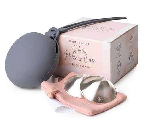 Cradle & Grace Coppe per allattamento in argento puro 999 XL e custodia per il trasporto, kit per allattamento al seno per una guarigione completamente naturale, scudi per capezzoli d'argento per