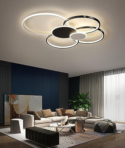 Hsyyz LED Deckenlampe Dimmbar Modern Deckenleuchte Wohnzimmer Deckenlicht,Metall Acryl Pendelleuchte Mit Fernbedienung,für Wohnzimmer Schlafzimmer Küche Esszimmer (80CM, Weiß + Schwarz)
