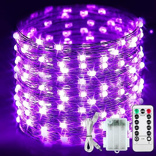 StarryEver 100er LED UV Shwarzlicht, Lichterkette Außen Batterie, 10M UV Licht LED, USB Lichterkette Halloween Innen Deko, UV Lila Licht Kupferdraht Lichterketten mit Fernbedienung für Halloween Party