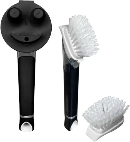 The Original Smiling Sponge Handle Soap Dispensing Handle for Scrub Daddy Sponge and Smilyeez Dishwand (Black & Black Combo)