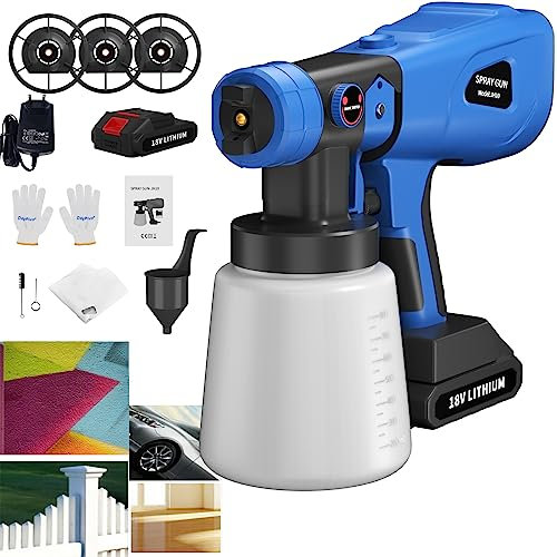 Cordless Paint Sprayer 1000ml Fence Paint Sprayer - Powerful Electric HVLP Spray Gun for Painting Ceiling, Fence, Walls - 3 Spray Patterns, Adjustable Valve Knob, 4 Copper Nozzles (1/1.5/1.8/2.5mm)
