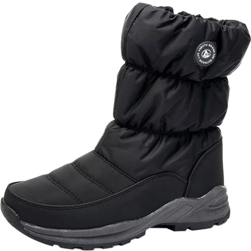 GILKUO Stivali da Neve Donna Scarpe Invernali Impermeabili con Pelliccia Pelo Stivaletti Caldi con Cerniera Dopo Sci Nero 37