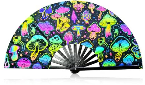 MultiValue Hand Fan Folding, Bamboo Silk Fabric Folding Fan Colourful Large Performance Props Chinese Handheld Fan Decorations for Birthday Wedding Cosplay (Mushroom)