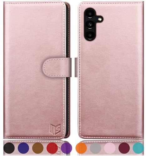SUANPOT Etui Coque pour Samsung Galaxy A15 5G [RFID Blocage] [Magnétique Protection] Fentes pour Cartes Protection Etui Housse Premium en Cuir PU pour Samsung A15 Portefeuille Or Rose