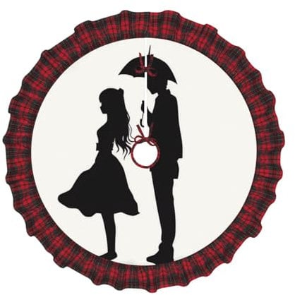 Anime Lovers Silhouette Weihnachtsbaum Rock 91,4 cm Weihnachtsbaum Dekorationen für drinnen und draußen Weihnachten Plaid Dekor Baumröcke Xmas Ornament Baummatte für Urlaub Party