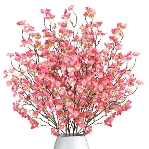 Dremisland 4PCS Fleurs de Cerisier Artificielles Branches Fausses Rose Fleurs de Pêche 100cm Bouquet Fleurs Cerisier Artificielles Plantes Longues Tiges Artificiel Deco pour Vase Maison Table Jardin