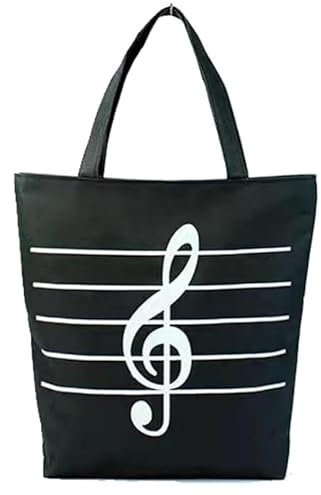 KAYEF notentasche,1 Piece Black Music Pattern Bag Reusable Grocery Bags Music Notes Canvas Bags Black Canvas Bags Music Bags Everyday Use Shoulder Bags