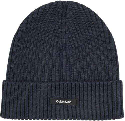 Calvin Klein Herren Strickmütze Classic Cotton Rib Beanie aus Baumwolle, Blau (Ck Navy), Einheitsgröße