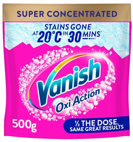 Vanish Stain Remover, Gold Oxi Action Powder Plus, Super Concentrated, 500g, Removes Stains Laundry Detergent Leave Behind, Protects Fabric Colours and Removes Odours, Bleach Free