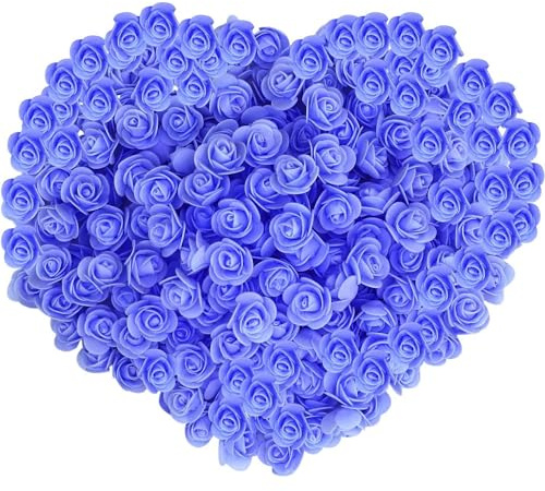 Gearific Lot de 200 mini roses artificielles en mousse pour loisirs créatifs, fête de mariage, Saint-Valentin, festival, décoration d'intérieur (bleu roi)